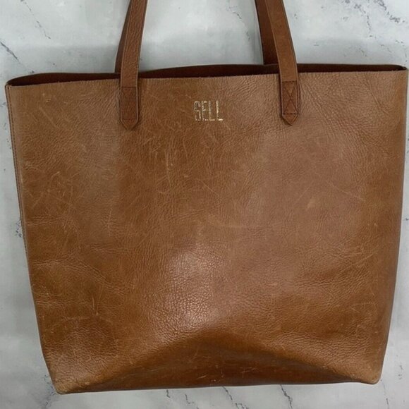 Madewell Distressed Transport Tote Bag Brown Leather - Picture 1 of 9